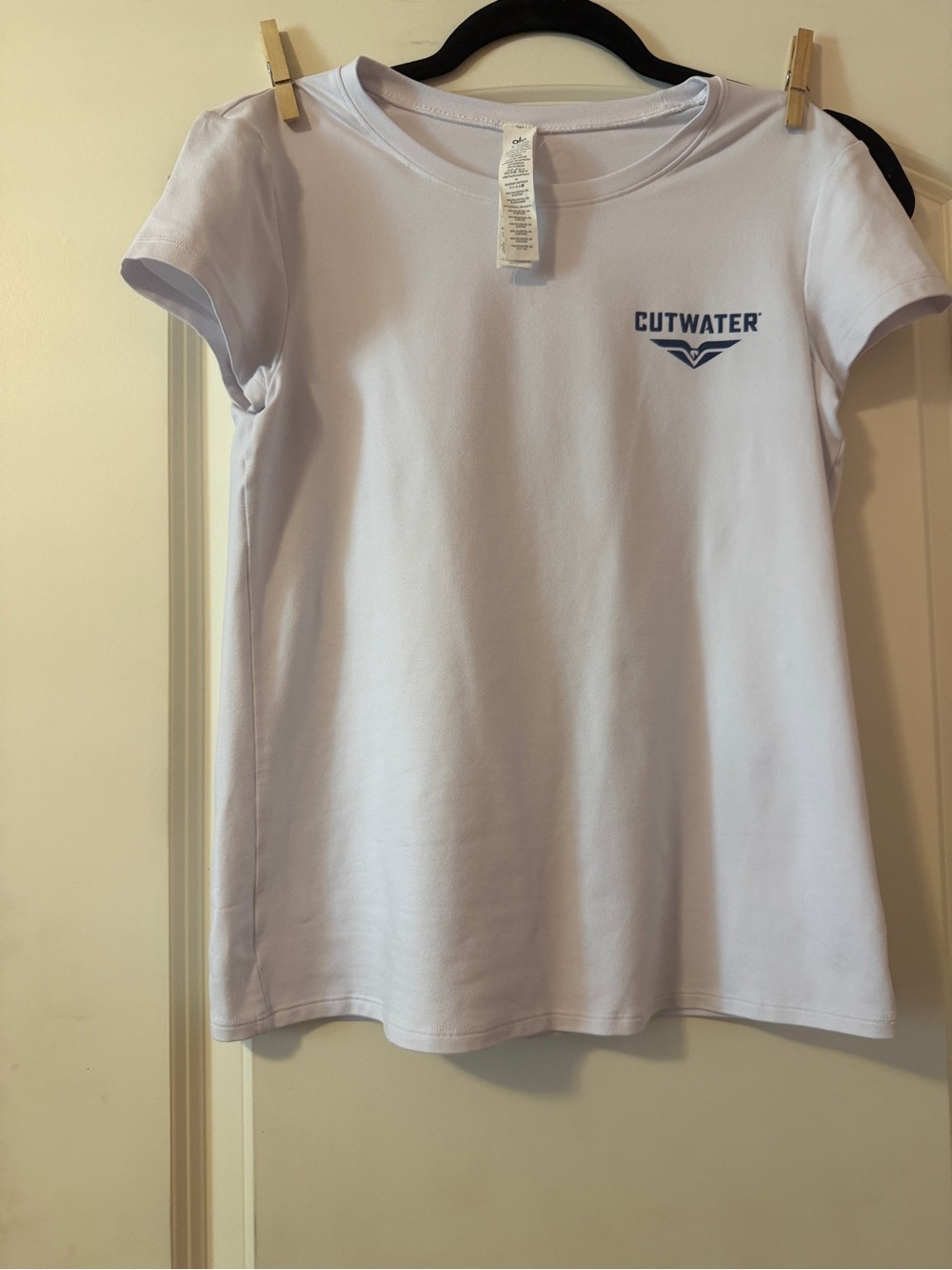 ALO Yoga White Tee with Navy Logo - Cutwater Collab Size S
